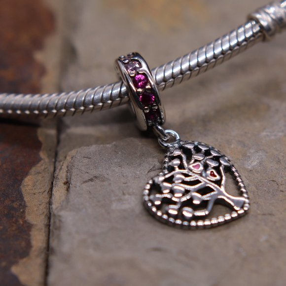 Family Tree Heart Dangle Bracelet Charm - S925 Sterling Silver Fits Pandora - Picture 3 of 6